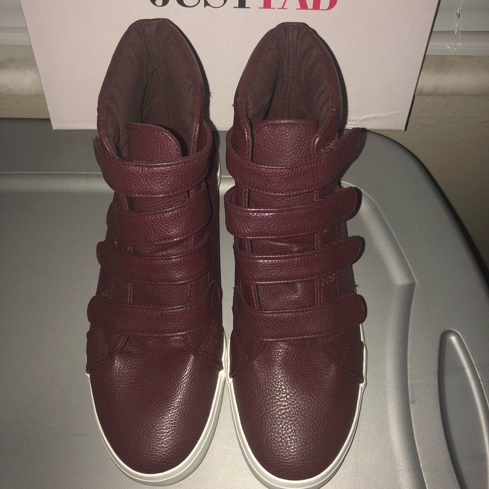 Never been worn JustFab Burgundy Hightop Sneakers